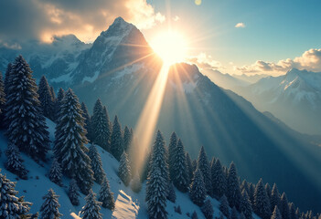 Mountain Split by a Beam of Sunlight