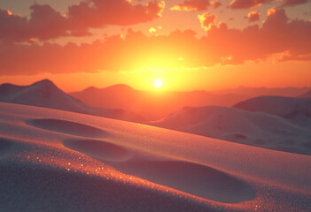 Sunset Over a Desert of Silver Sand