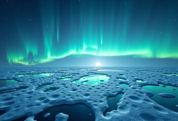 Vast Desert of Glass Dunes Reflecting Aurora Borealis