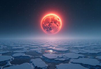 Eclipse Over a Luminous Icy Plain