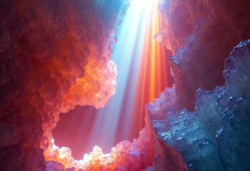 Canyon Made of Crystal Refracting Sunlight Into Rainbow Beams