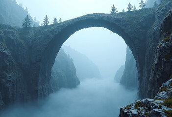 Crystal Arch Spanning a Valley of Fog Landscape