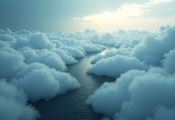 Floating River Winding Through Clouds