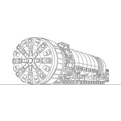 Tunnel Boring Machine Illustration: A detailed line drawing of a tunnel boring machine, a marvel of engineering, poised to carve its way through the earth.