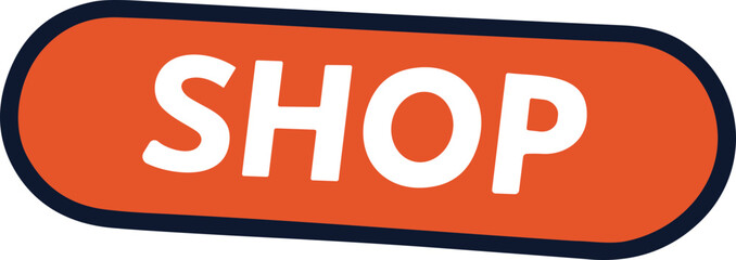 A bold and colorful "SHOP" button icon designed to attract attention for online stores, sales, and promotional shopping ads.