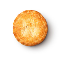 vegan pie freshly cooked with golden flaky crust with shadow isolated on transparent background