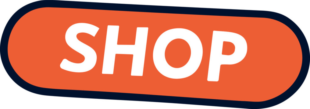A bold and colorful "SHOP" button icon designed to attract attention for online stores, sales, and promotional shopping ads.