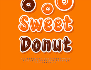 Vector Tasty label Sweet Donut. Chocolate Glazed Font. Delicious set of Rounded Alphabet Letters and Numbers
