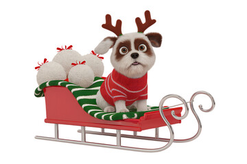 Adorable Dog in Christmas Sleigh Decoration for Festive Cheer