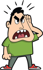 Furious Cartoon Man Grinding Teeth and Shouting in Anger, Frustrated Person with Steam Above Head, Rage and Strong Emotion Vector Comic Illustration.