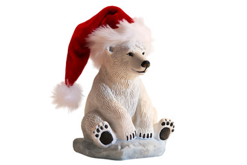 Charming Polar Bear Figurine Dressed in a Festive Santa Claus Hat for a Holiday Celebration