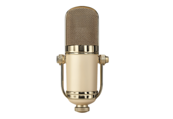 Vintage Microphone with Cream Body and Gold Accents isolated on a transparent background