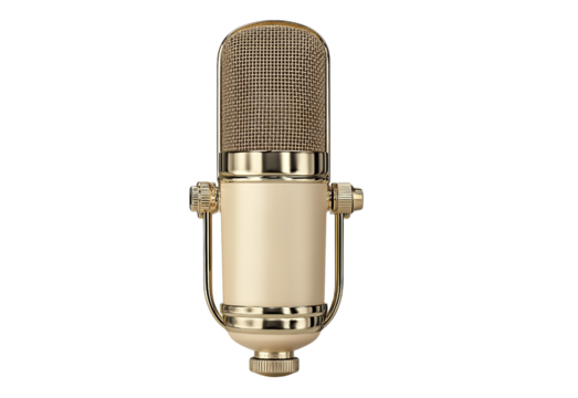Vintage Microphone with Cream Body and Gold Accents isolated on a transparent background - Powered by Adobe