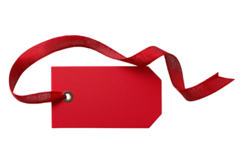 Red gift tag with ribbon isolated on a transparent background 1