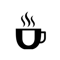 Monochrome Hot Coffee Cup Icon with Steam