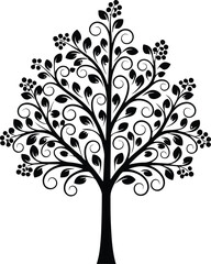 Obraz premium Vector art of decorative stylized tree with curly branches and small berries