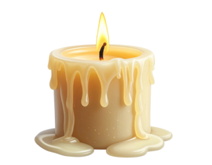 Melting Candle with Dripping Wax, Close-Up Front View, Isolated on Transparent Background