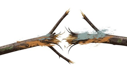 Shattered Branch Artwork: An Evocative Depiction of Resilience, Fracture, and Raw Nature's Untamed Power, Symbolizing Brokenness and Rebirth with Creative Flair