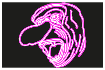 Proboscis Monkey Head in Neon Line Art Style