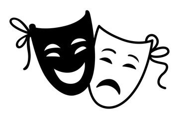 Theatrical Emotions: Symbolic rendering of comedy and tragedy masks. Reflecting the multifaceted nature of human emotions