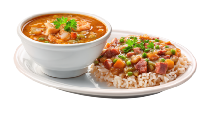 Shrimp Gumbo and Rice isolated on a transparent background
