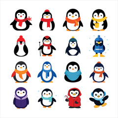 set of penguins with different emotions
