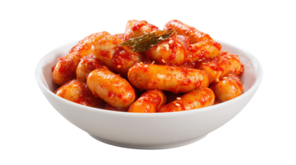 Spicy Rice Cakes with Sauce isolated on a transparent background