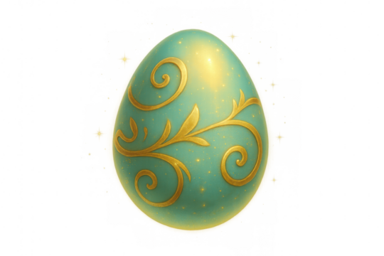 Teal and gold easter egg with festive ornate filigree design, featuring spring holiday decoration on transparent background - Powered by Adobe