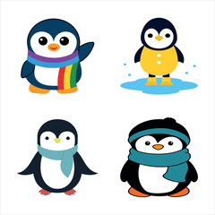 set of funny cartoon penguin