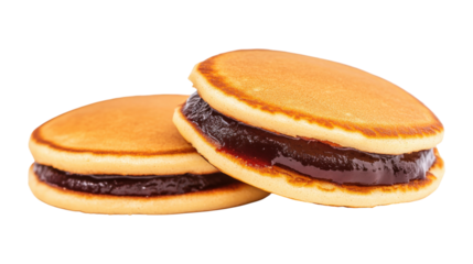 Two Dorayaki Pancakes with Red Bean Paste isolated on a transparent background