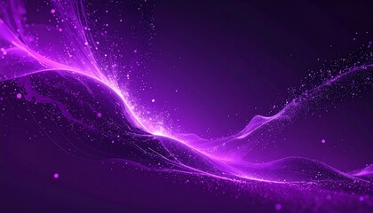 An abstract digital artwork featuring flowing, luminous lines and particles in shades of purple and violet, evoking a sense of energy and motion