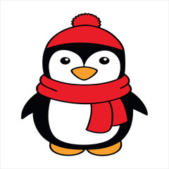 penguin wearing Red wool hat and scarf