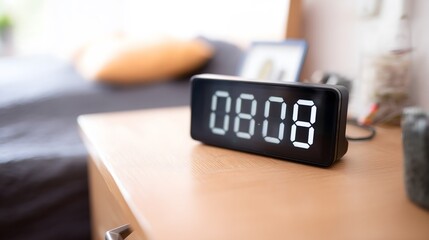 igital Alarm Clock Setting the Time on a Nightstand