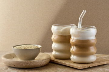 Layered Tahini Latte Coffee and Sesame Treat