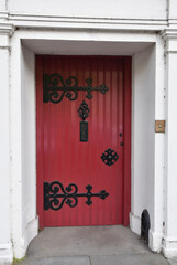 Red Door and Entryway in a Neighborhood