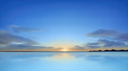 Fototapeta premium Soft Pastel Sunset Over Quiet Water With Distant Mountains Reflecting the Calming Sky