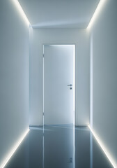 Bright Modern Hallway Interior with White Door and Shiny Gray Floor