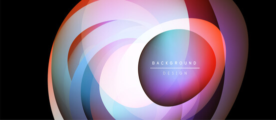 Abstract colorful layers create dynamic circular design. Modern background with text element, visually appealing.