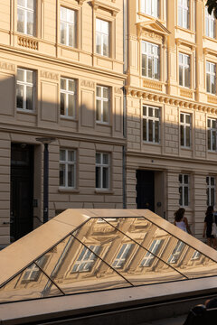 Minimal copenhagen architecture during golden hour 