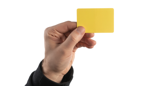 Hand holding yellow speech bubble isolated on a transparent background