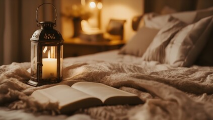 Warm tones of candlelight in bedroom