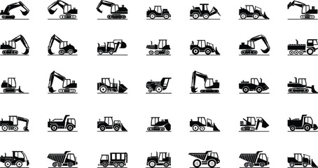 Construction vehicles, heavy machinery, excavator, bulldozer, dump truck, loader, industrial equipment,  © Frd Art