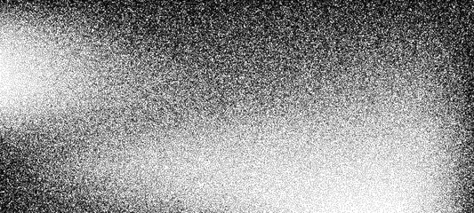 Black and white dot grain stipple noise vector illustration. Speckled texture with gradient halftones for grunge overlay design. Abstract grainy background in monochrome.