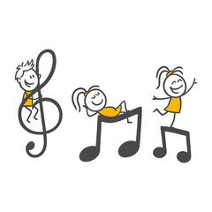 Happy People Escaping The Stress Of Daily Life Doing Therapy With Music And Having Fun Under The Guidance Of Notes.