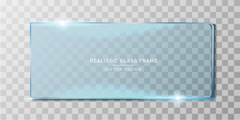 Glass plate frame Glossy window glass with reflections isolated on transparent PNG