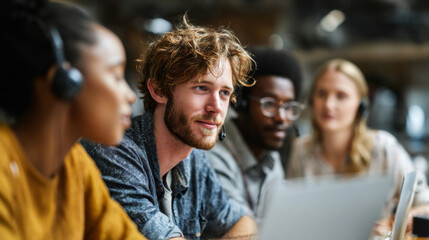 Customer service team discussing strategy at workplace