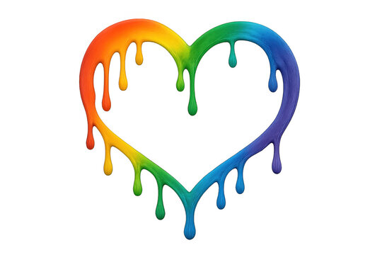 Rainbow heart drippling paint effect, celebrating love, pride, diversity and emotion on transparent background