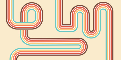 Stripe rainbow groovy background. Retro line psychedelic background. Vintage line rainbow poster in retro groovy colors.