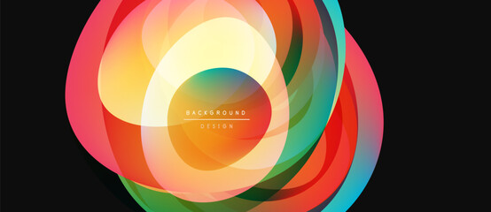 Obraz premium Abstract colorful layers create dynamic circular design. Bright hues blend, forming modern background element. Smooth gradients present visual harmony.