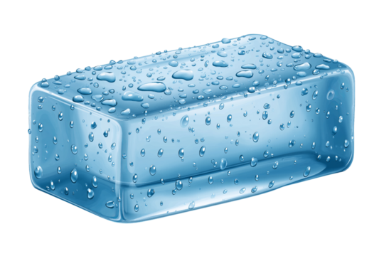 Rectangular Ice Cube with Water Droplets isolated on a transparent background